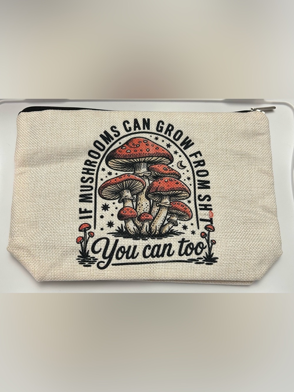 Mushroom Illustration Canvas Makeup Tote